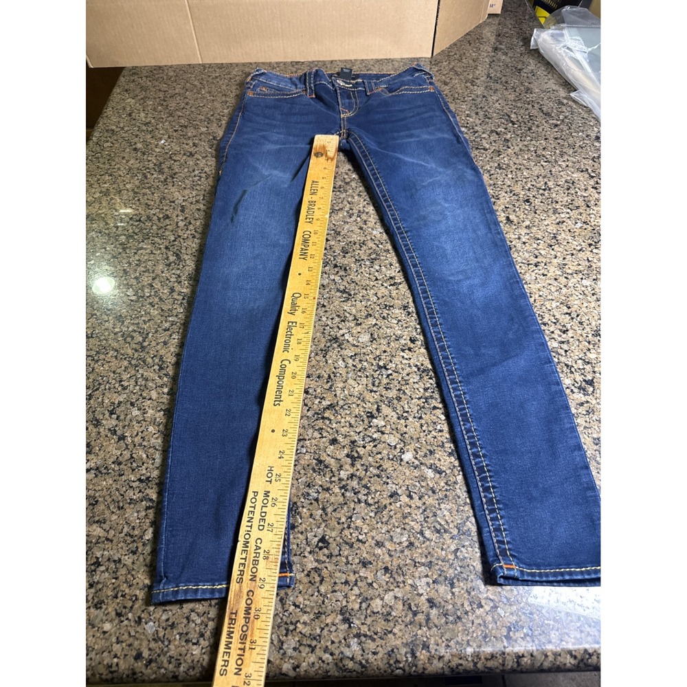 True Religion Stella Low Rise Skinny Jeans Dark Wash Contrast Stitch Size 30 - Picture 2 of 8